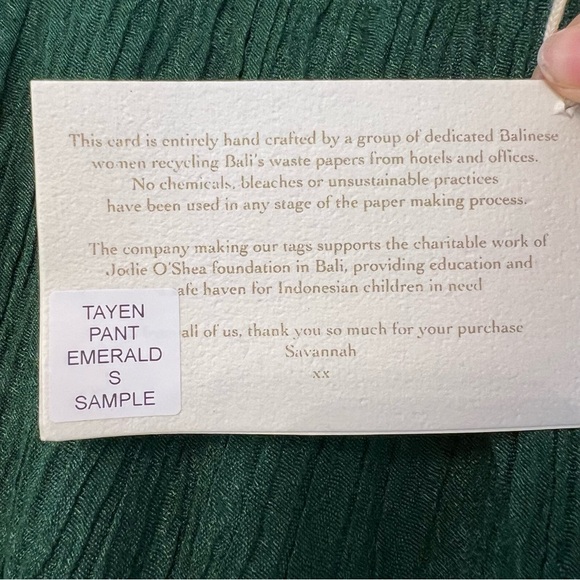 Savannah Morrow Tayen Relaxed Pants Emerald Green Small NWT Beach Resort Coastal - Picture 6 of 6
